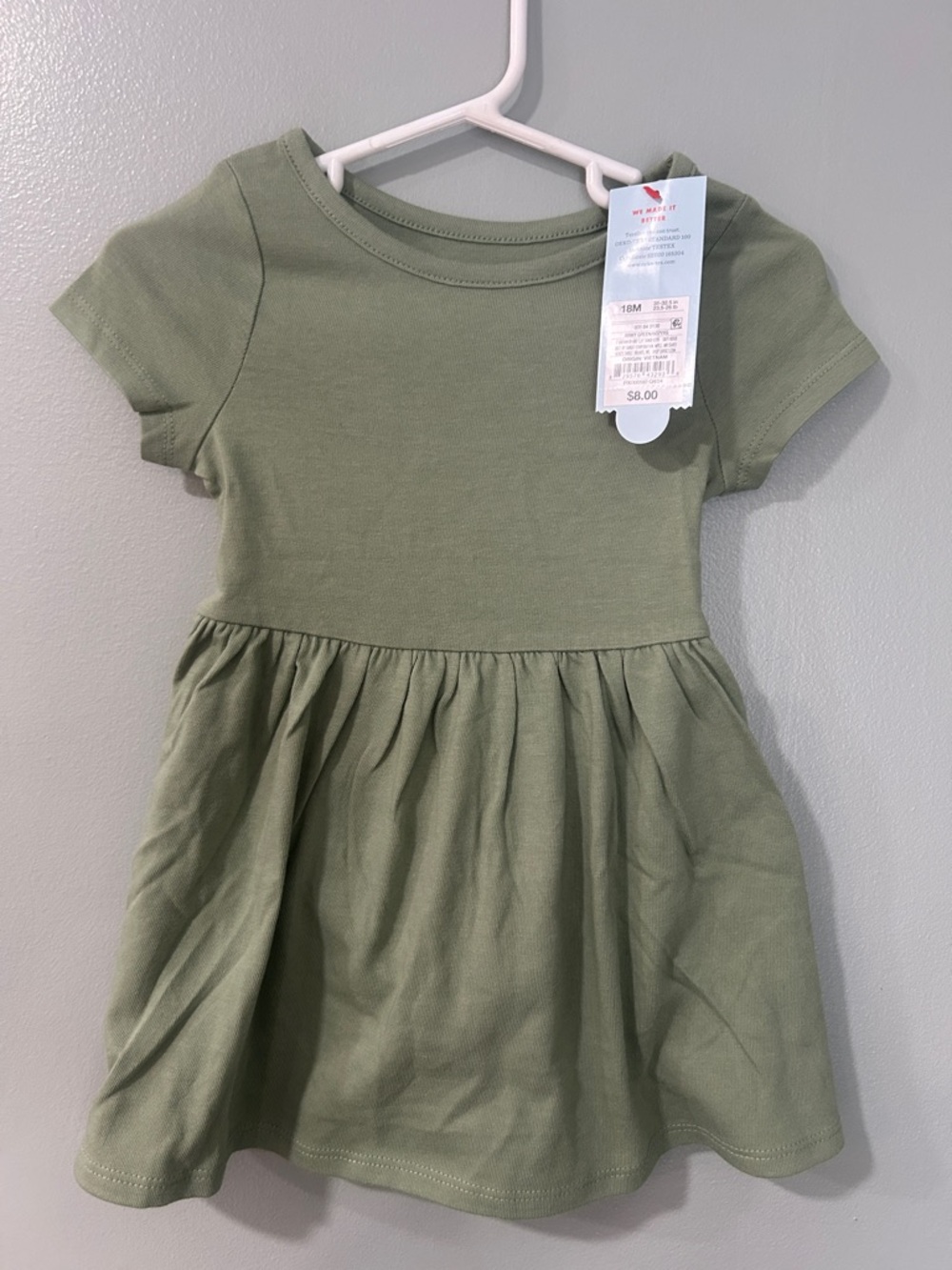 Cat & Jack Olive Green Short Sleeve Gathered Knit Dress